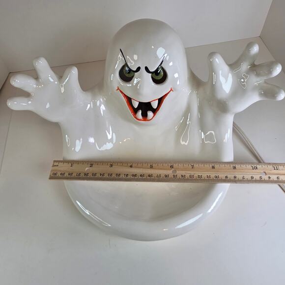 Light-Up Ceramic Ghost Candy Dish Halloween Decor SC Signed 12"x9"x9" - Picture 15 of 16